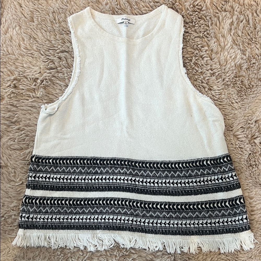 Madewell White and Black Fringe Tank Top